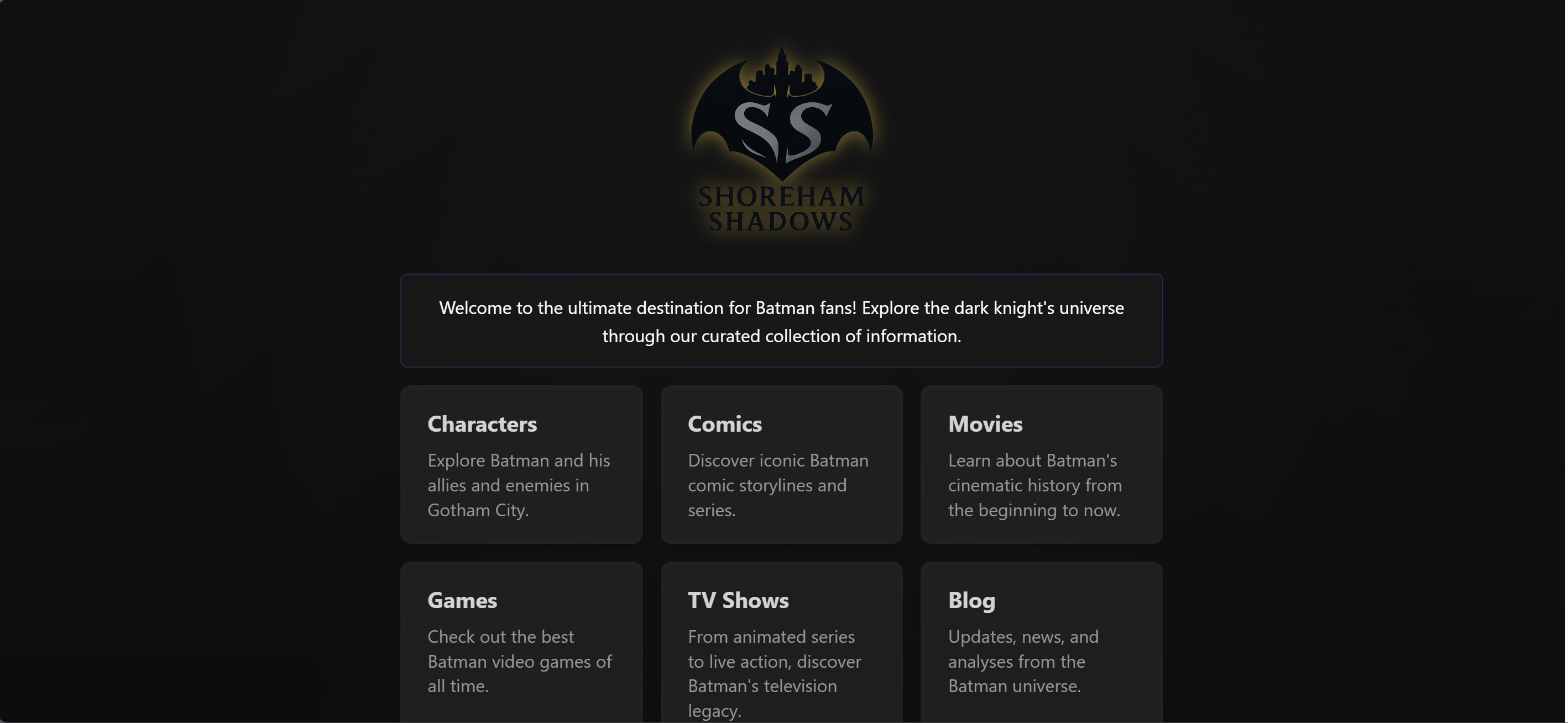 Screenshot of Batman Fan Site project
