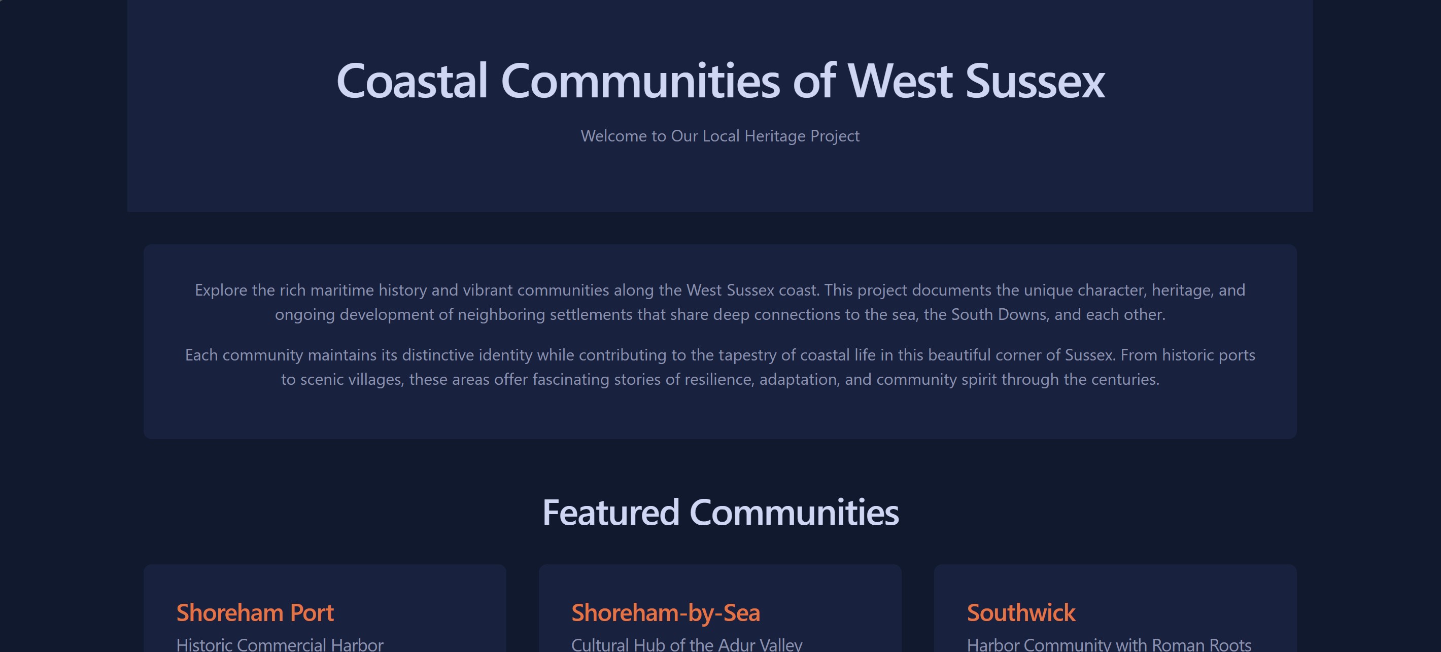 Screenshot of History Site project