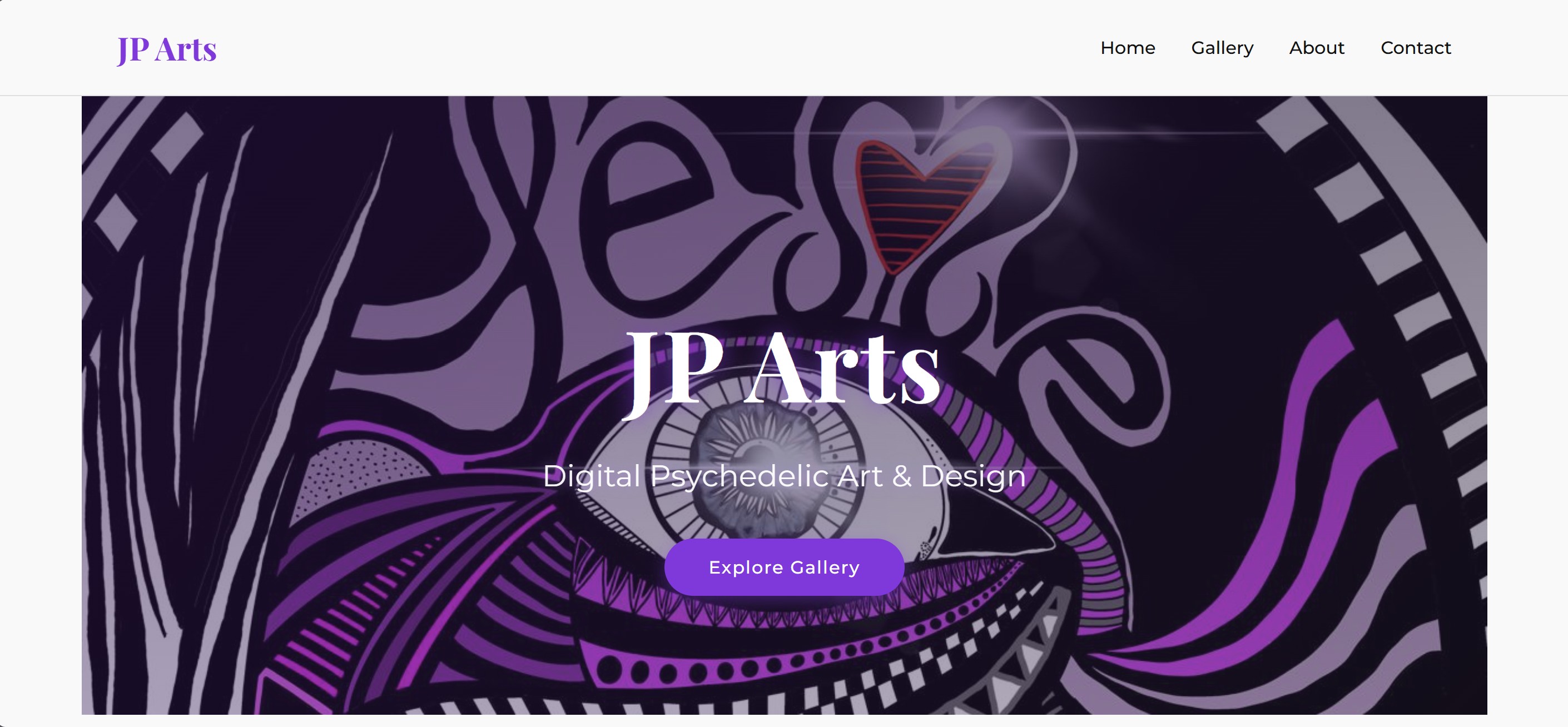 Screenshot of JP Arts Portfolio project